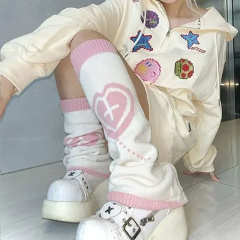 1 Çift Kadınlar İki Yan çapraz bacak ısıtıcısı s Pembe Kalp Peluş Japon Harajuku Tarzı Kız Tatlı Ruffles Bacak Çorap Kadife ayak ısıtıcı