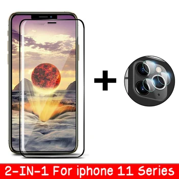 2-İN-1 iphone 11 Pro Max Temperli Cam 9D Tam Tutkal Kamera Lens Koruyucu Cam Apple iphone 11 11pro Ekran Koruyucu