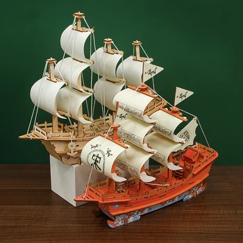 3D Ahşap Bulmaca Annie Kraliçe Atlantik Yelkenli Korsan Gemisi Tekne Modeli Yapı Setleri Yapboz Bulmacalar Oyuncaklar Çocuklar için Noel Hediyeleri