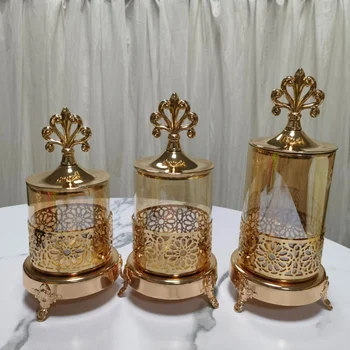 Avrupa Cam Kristal şeker kavanozu Altın Çiçek Düzenleme Vazo Yatak Odası Takı pamuklu çubuk Kutusu Oturma Odası Metal Meyve Kutusu Yeni