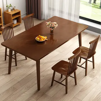 Iskandinav katı ahşap yemek masası ve Sandalye Seti Modern Minimalist Ceviz Rengi Dikdörtgen yemek masası s Ev restoran mobilyaları