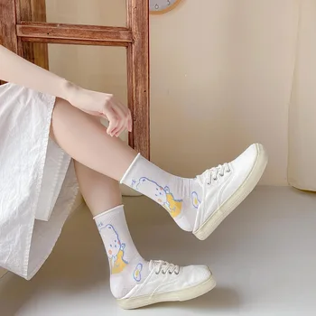 Japon Karikatür Ayı Beyaz Kadın Çorap Trend Moda Sevimli Tatlı Koreli Öğrenciler Kıvrılmış Spor Pamuklu Kadın Çorap
