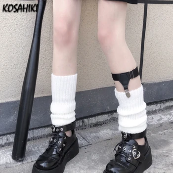 KOSAHİKİ Japon Lolita Tatlı Kız bacak ısıtıcısı Örgü Çorap ayak koruyucu Cosplay Kadın İlkbahar Sonbahar Punk Y2k Çorap + Bacak Halkası