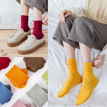 Moda Pamuk Örme kadın Çorap Katı Harajuku Vintage Streetwear Uzun Çorap Japonya Tarzı Kawaii Sevimli Ekip Çorap Sonbahar Kış