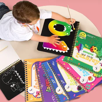 Sihirli Gökkuşağı Renk Scratch boyama kitabı Karikatür Boyama Kitapları Çizim Kurulu Çocuklar DIY Eğitim Zanaat Oyuncaklar Çocuk Hediye Oyuncak